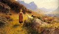 羊飼いとヤギのいるアルプスの風景